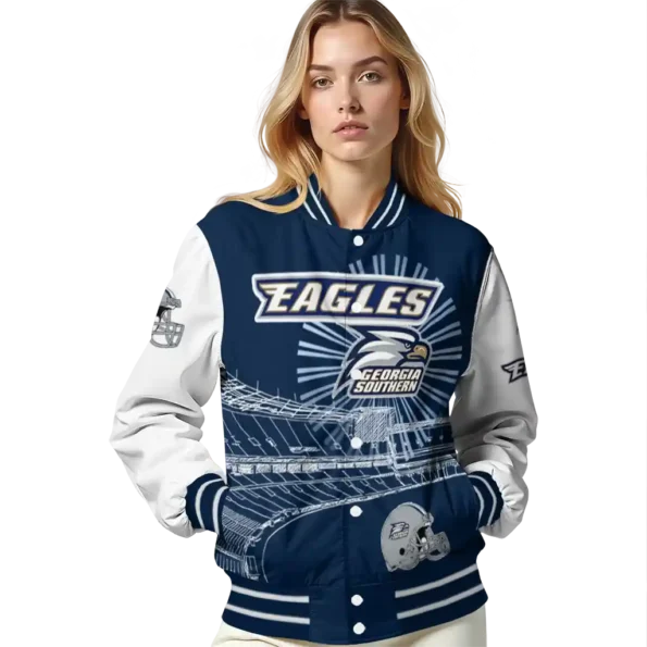 custom georgia southern eagles ferris arena blue white varsity jacket latest model.webp