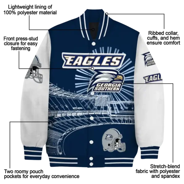 custom georgia southern eagles ferris arena blue white varsity jacket new arrival.webp