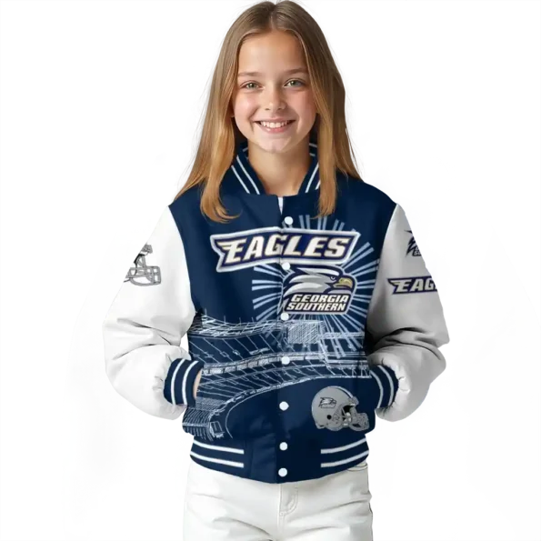 custom georgia southern eagles ferris arena blue white varsity jacket top rated.webp