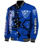 custom georgia state panthers hexagon cluster blue black varsity jacket best selling.webp