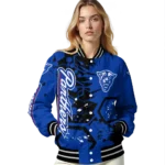 custom georgia state panthers hexagon cluster blue black varsity jacket best selling.webp