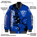 custom georgia state panthers hexagon cluster blue black varsity jacket best selling.webp