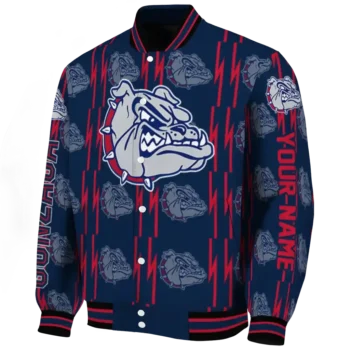 custom gonzaga bulldogs bolt stripe blue varsity jacket best selling.webp