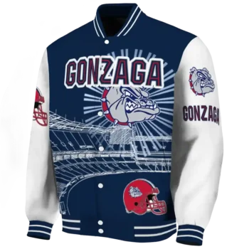 custom gonzaga bulldogs ferris arena blue white varsity jacket best selling.webp