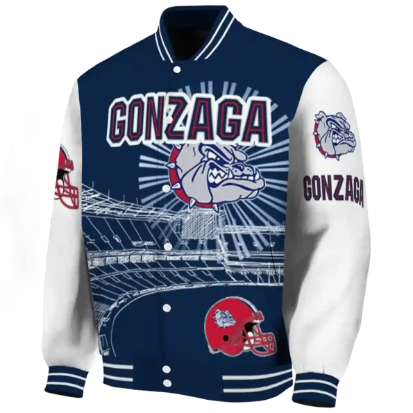 custom gonzaga bulldogs ferris arena blue white varsity jacket best selling.webp