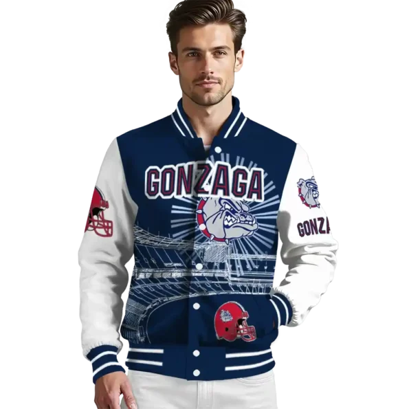 custom gonzaga bulldogs ferris arena blue white varsity jacket high quality.webp