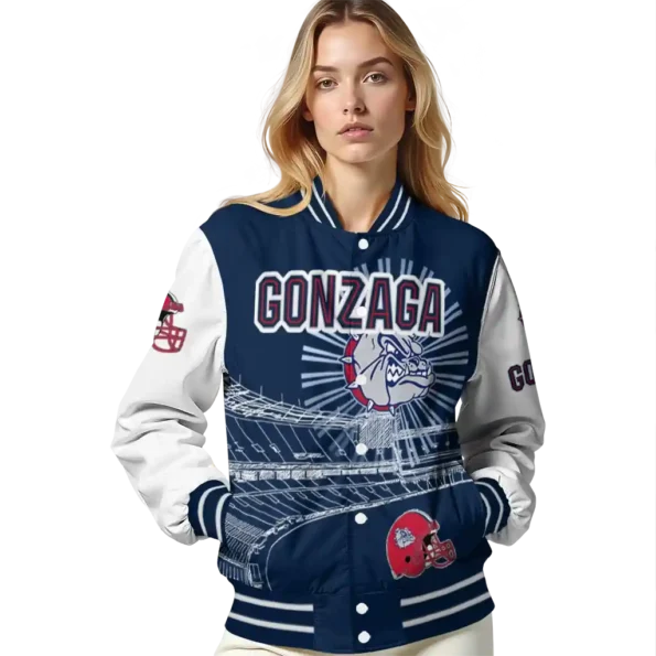 custom gonzaga bulldogs ferris arena blue white varsity jacket latest model.webp
