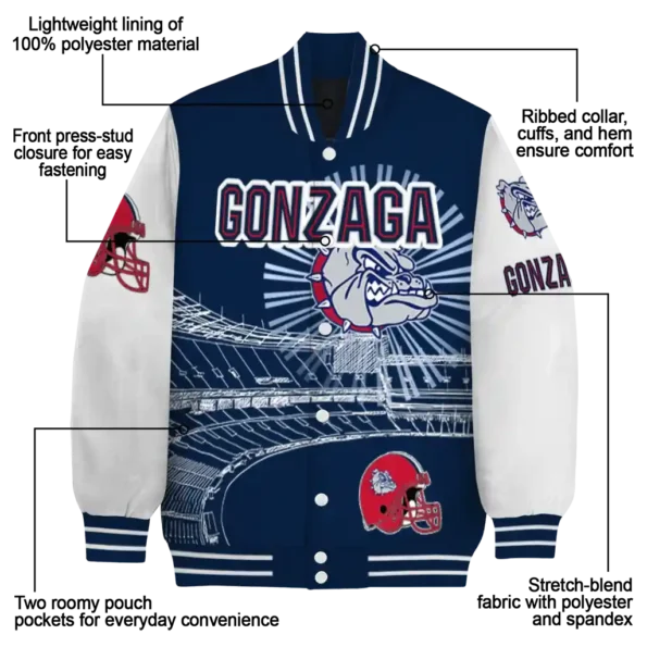 custom gonzaga bulldogs ferris arena blue white varsity jacket new arrival.webp