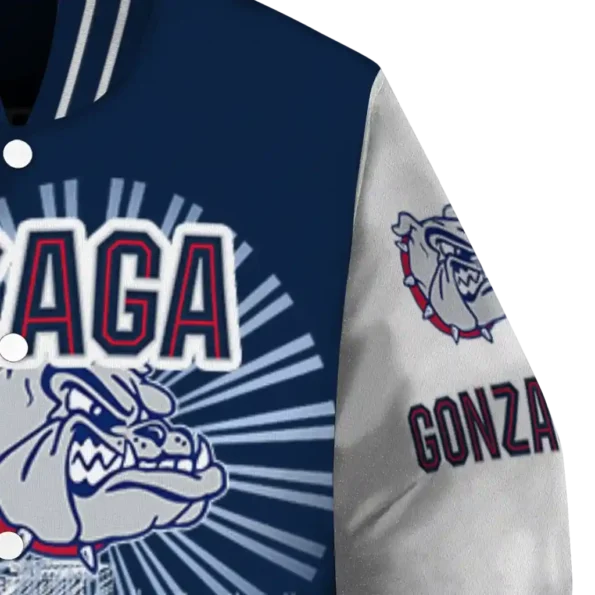 custom gonzaga bulldogs ferris arena blue white varsity jacket premium grade.webp