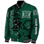 custom hawaii rainbow warriors hexagon cluster green black varsity jacket best selling.webp