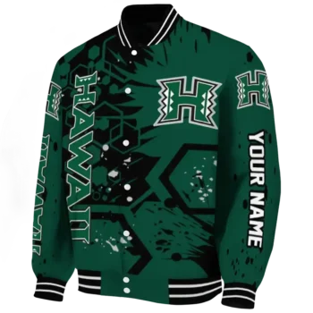 custom hawaii rainbow warriors hexagon cluster green black varsity jacket best selling.webp