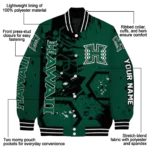 custom hawaii rainbow warriors hexagon cluster green black varsity jacket best selling.webp