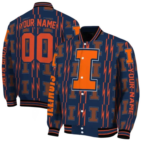 custom illinois fighting illini bolt stripe blue varsity jacket fashion forward.webp