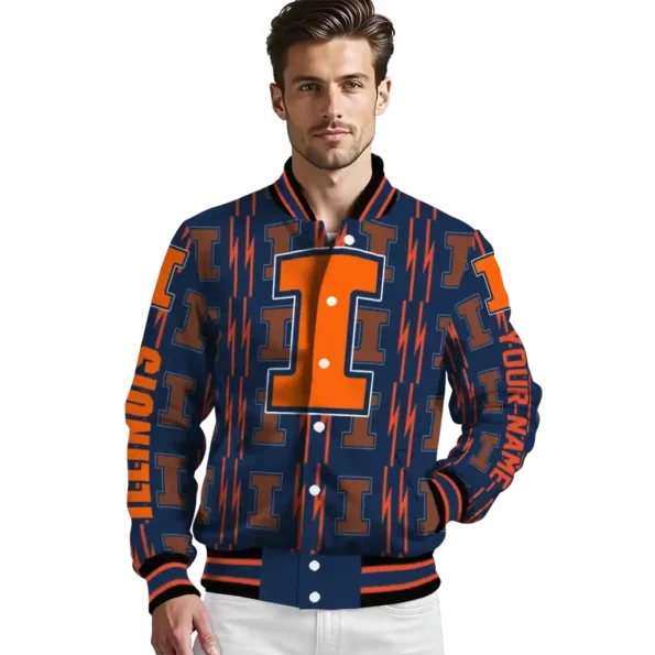 custom illinois fighting illini bolt stripe blue varsity jacket high quality.webp