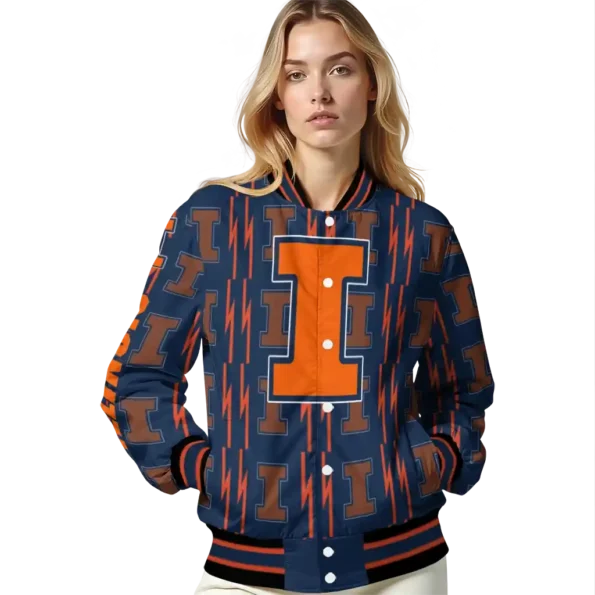 custom illinois fighting illini bolt stripe blue varsity jacket latest model.webp