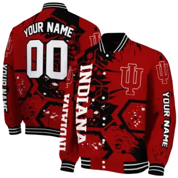 custom indiana hoosiers hexagon cluster red black varsity jacket fashion forward.webp