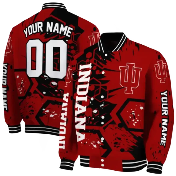 custom indiana hoosiers hexagon cluster red black varsity jacket fashion forward.webp