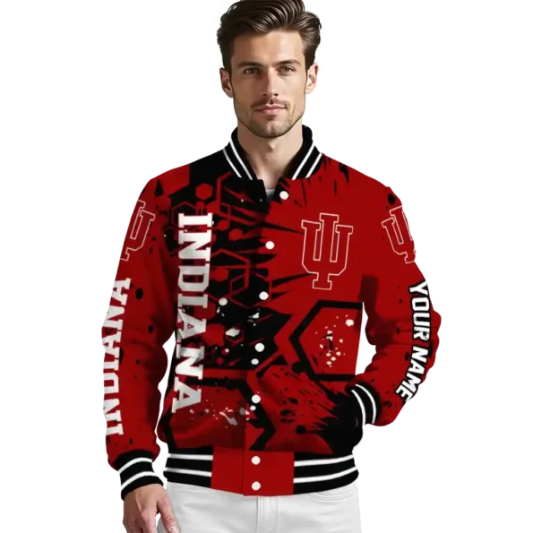 custom indiana hoosiers hexagon cluster red black varsity jacket high quality.webp