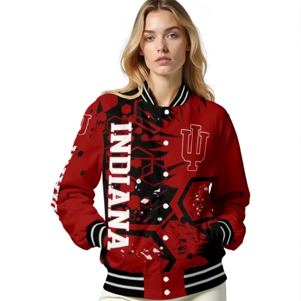 custom indiana hoosiers hexagon cluster red black varsity jacket latest model.webp