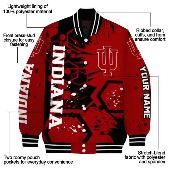 custom indiana hoosiers hexagon cluster red black varsity jacket new arrival.webp