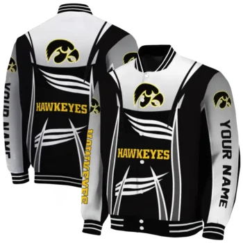 custom iowa hawkeyes mesh effect black varsity jacket fashion forward.webp
