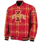 custom iowa state cyclones bolt stripe red varsity jacket best selling.webp