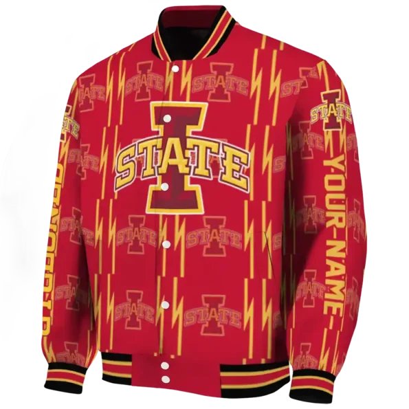 custom iowa state cyclones bolt stripe red varsity jacket best selling.webp