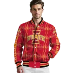 custom iowa state cyclones bolt stripe red varsity jacket best selling.webp