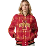 custom iowa state cyclones bolt stripe red varsity jacket best selling.webp