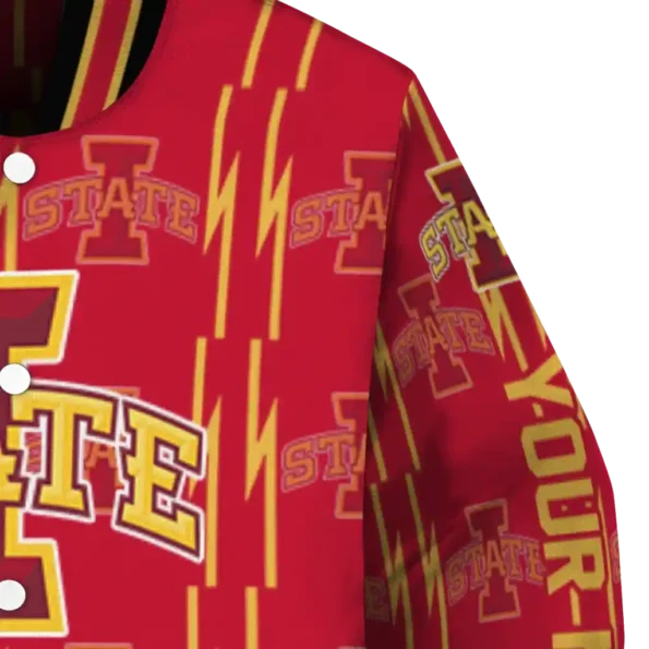 custom iowa state cyclones bolt stripe red varsity jacket premium grade.webp