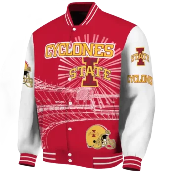 custom iowa state cyclones ferris arena red white varsity jacket best selling.webp