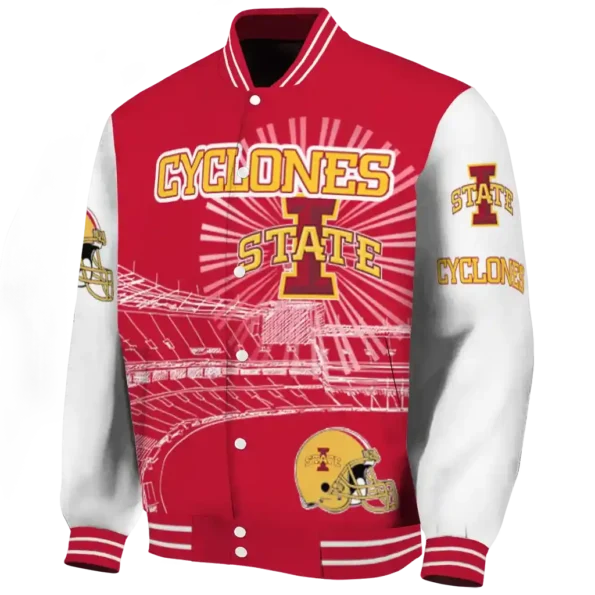 custom iowa state cyclones ferris arena red white varsity jacket best selling.webp