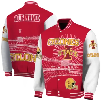 custom iowa state cyclones ferris arena red white varsity jacket fashion forward.webp