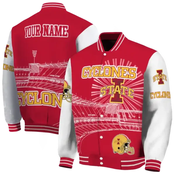 custom iowa state cyclones ferris arena red white varsity jacket fashion forward.webp