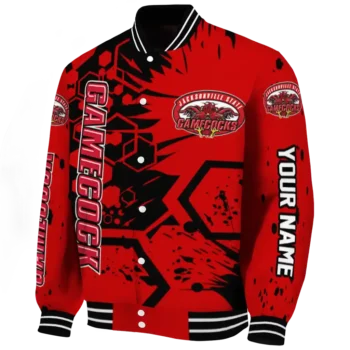 custom jacksonville state gamecocks hexagon cluster red black varsity jacket best selling.webp
