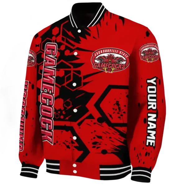 custom jacksonville state gamecocks hexagon cluster red black varsity jacket best selling.webp