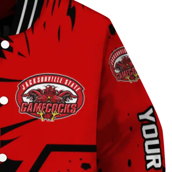 custom jacksonville state gamecocks hexagon cluster red black varsity jacket premium grade.webp