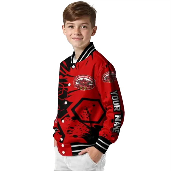 custom jacksonville state gamecocks hexagon cluster red black varsity jacket trendy.webp