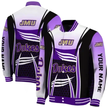 custom james madison dukes mesh effect purple black varsity jacket fashion forward.webp