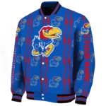 custom kansas jayhawks bolt stripe blue varsity jacket best selling.webp