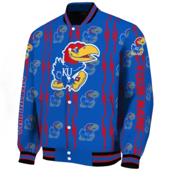 custom kansas jayhawks bolt stripe blue varsity jacket best selling.webp