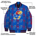 custom kansas jayhawks bolt stripe blue varsity jacket best selling.webp