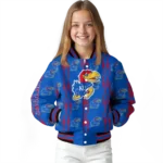 custom kansas jayhawks bolt stripe blue varsity jacket best selling.webp