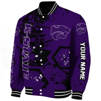 custom kansas state wildcats hexagon cluster purple black varsity jacket best selling.webp