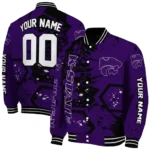 custom kansas state wildcats hexagon cluster purple black varsity jacket best selling.webp