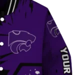 custom kansas state wildcats hexagon cluster purple black varsity jacket best selling.webp