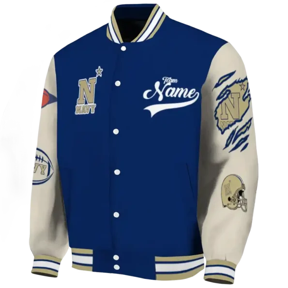 custom navy midshipmen wildcat pawprint blue nude varsity jacket best selling.webp