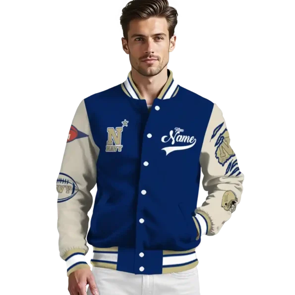 custom navy midshipmen wildcat pawprint blue nude varsity jacket high quality.webp