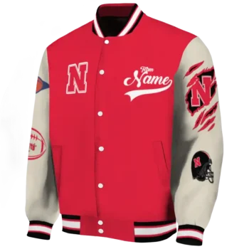 custom nebraska cornhuskers wildcat pawprint red nude varsity jacket best selling.webp