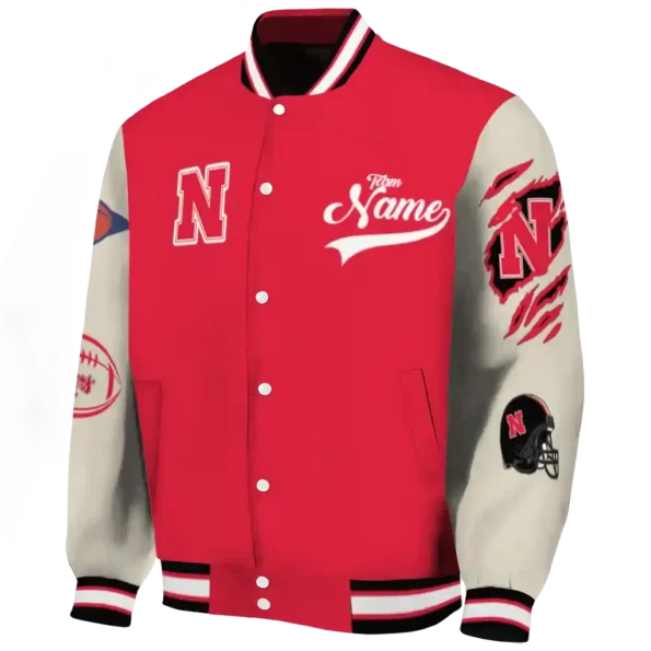 custom nebraska cornhuskers wildcat pawprint red nude varsity jacket best selling.webp